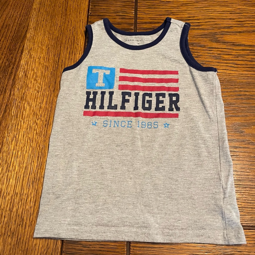 Tommy Hilfiger Gray Tank Top with Navy Trim and Red & Blue Logo